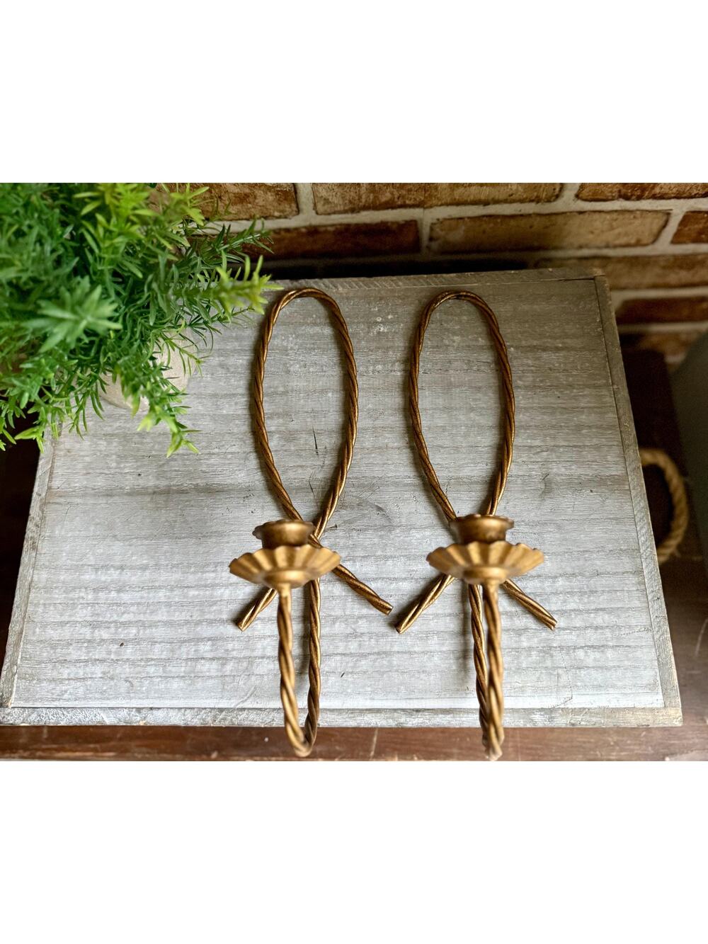 Homco Gold Wall Sconces Set | Twisted Rope Metal Candle Holders